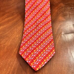 Frangi Silk‎ Tie Red Blue Yellow Geometric Pattern Made in Italy 3.5" Wide